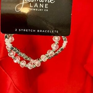 Silver and clear beaded bracelet set Jasmine Lane 2 stretch bracelets NWT